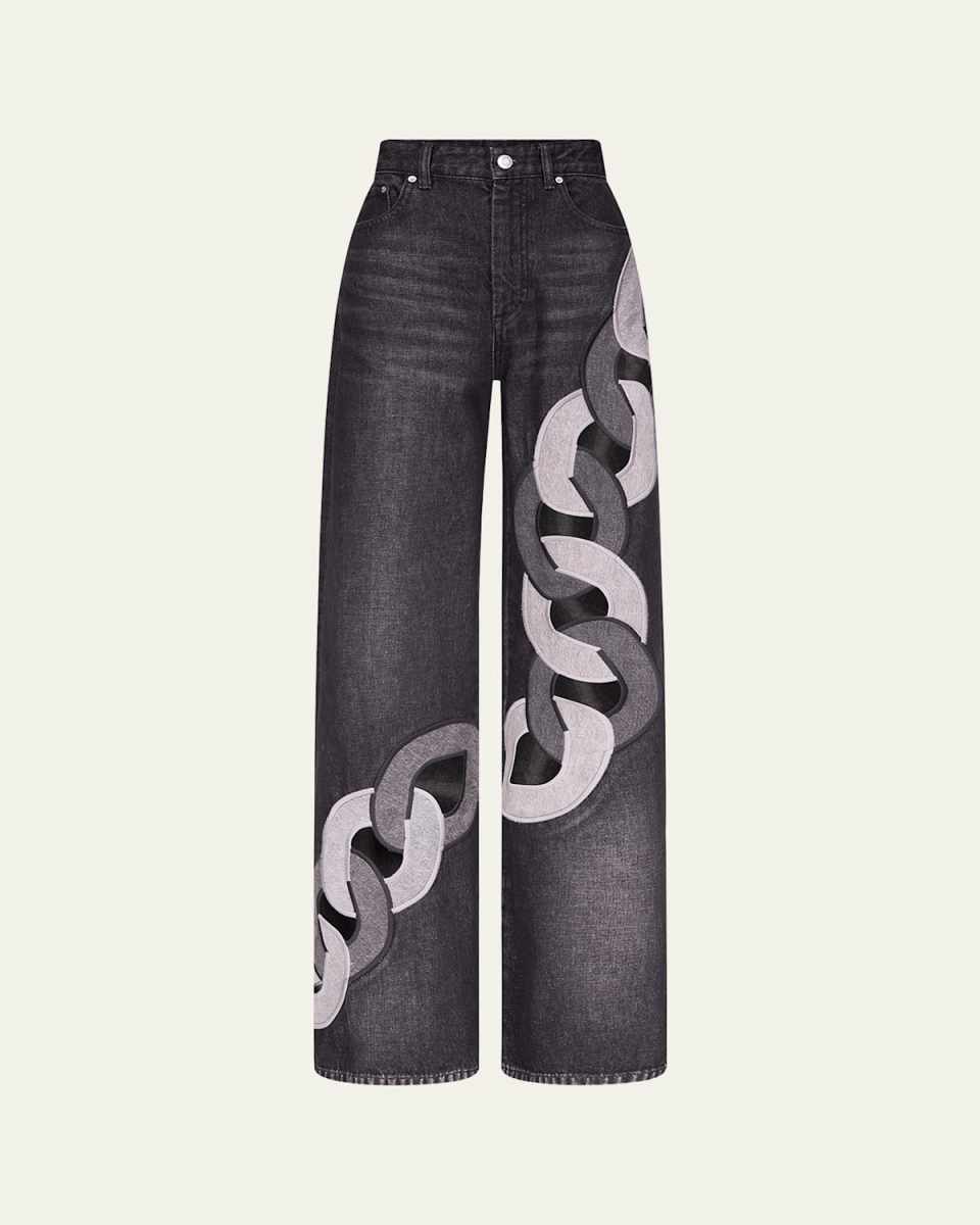 Chain Cutout Wide-Leg Jeans